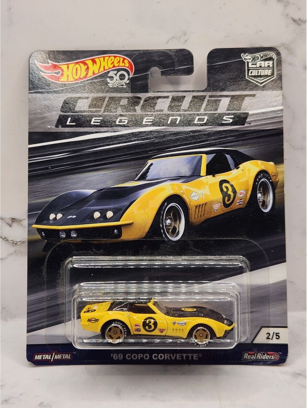 🔥Hot Wheels Car Culture Circuit Legends '69 COPO Corvette Yellow Real Riders🔥